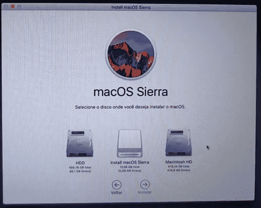 Selecione o HD que o sistema será instalado.