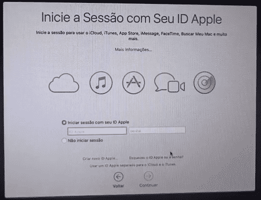 Tela de login da Apple