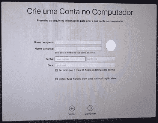 Criando conta do computador.